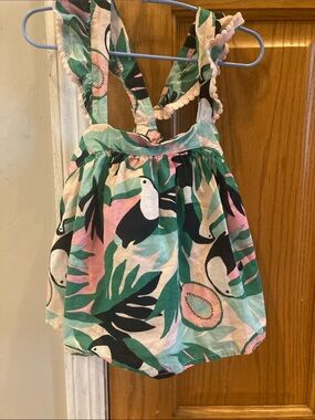 Janie and Jack Tropical Toucan Print Sundress in Pink, Teal, Black